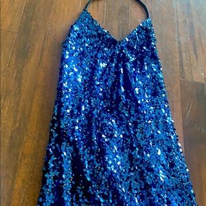 Mini blue sequin Halter dress with lace bottom